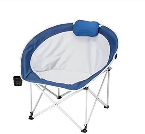 TriGold Folding Camping Chair,Portable Moon Saucer Round Chair For Adult With Cup Holder,Oversized Padded Chair For Lawn Hiking Fishing-Blue