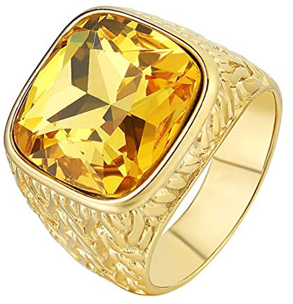 HIJONES Herren Einfach Königlich Luxus Quadrat Gelb Stein Ring Gold aus Edelstahl Hochzeit Schmuck Größe 68