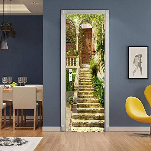 LuSeven poster mural mer Construire des escaliers anciens 50x125cm(19.68 inches * 49.21 inches) Papier Peint Porte Sticker Porte Muraux 3D Intérieure Trompe L'Oeil Décoration Autocollants De Porte Imp