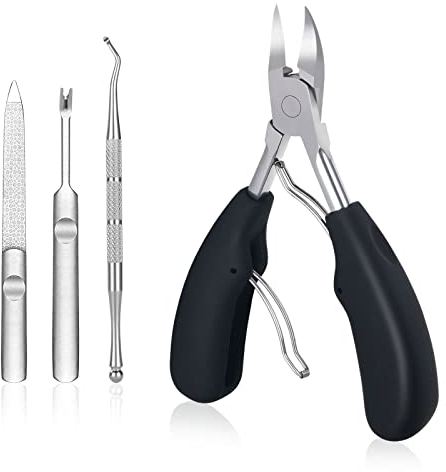 URAQT 4 en 1 Pince à Ongles, Coupe-Ongles de Précision Coupe-Ongles Professionnel pour Ongles épais Fongus Incarnés, Ensemble de Coupe-ongles avec Lime à Ongles, Peau Morte Poussée avec Le Rasoir