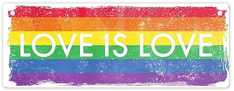 Metallschild L in 10,5x28cm mit Regenbogen Motiv - Love is Love mit LGBTQ Flagge