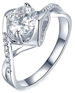 Daesar Damen Sterling Silber Ring Verlobung, Unendlichkeit Ring 4-Steg-Krappenfassung mit 1ct Moissanit Trauring Ehering Nickelfrei Silber Ring Frauen Gr.54 (17.2)