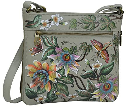 Anuschka Erweiterbare Handbemalte Travel Crossbody Tasche für Damen - Floral Passion