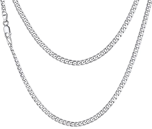 Bandmax Panzerkette Herren 925 Silber klassische Panzerkette für Herren Damen, 925 Silber 3mm kubanische Gliederkette Halskette 51cm Schmuck Accessoire