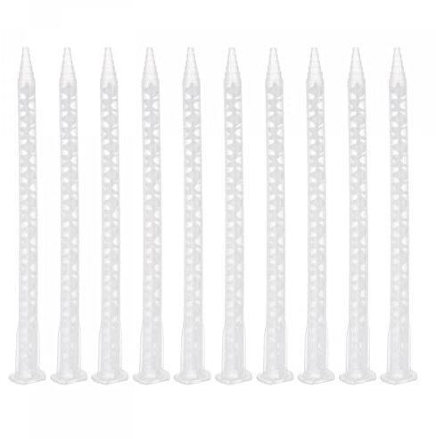 sourcing map 10 Pcs Epoxy Tubes Static Mixer, 6.02-inch Plastic Resin Mixing Nozzle Flat Buckle for AB Glue Adhesive Gun Applicator 50ml Cartridges, White