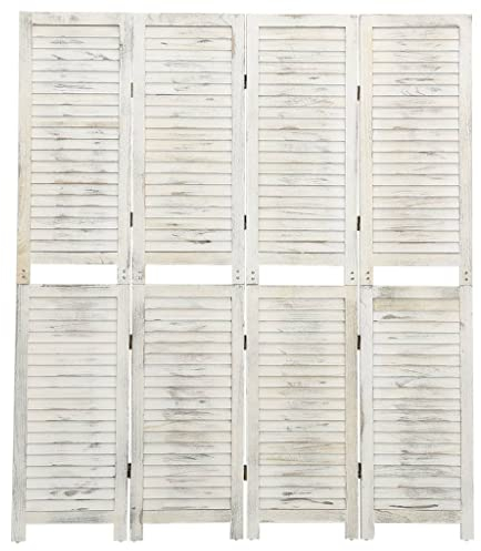 vidaXL Raumteiler 4-TLG. Trennwand Stellwand Paravent Spanische Wand Sichtschutz Umkleide Faltwand Raumtrenner Antik-Weiß 140x165cm Holz