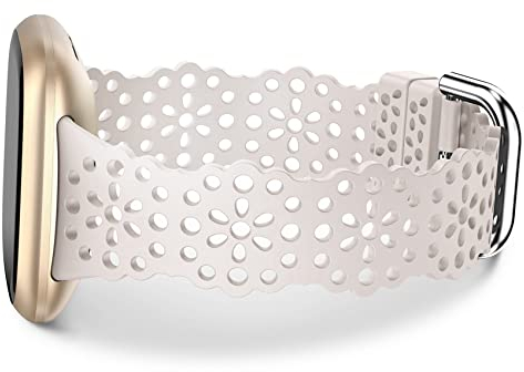 TOYOUTHS Lace Silikon Armband Kompatibel mit Fitbit Versa 4/Fitbit Versa 3/Fitbit Sense 2/Sense Armband, Frauen Weich Sport Solo Loop Blume Ausschnitt Spitze Ersatzarmband für Versa 3, Polarstern