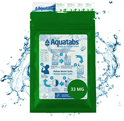 Aquatabs NaDCC 33 MG x 80 water purification tablets for drinking, sterilising purifying neutralising cleaning suspect and contaminated water 1 purifier tablet = 5 litres