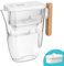 FACHIOO Glass Water Filter Pitcher, Filters 200-Gallons Long-Life 10-Cup Pitcher with 1 Filter, 5X Times Lifetime, Reduces Fluoride, Chlorine, Rust, Odors, Microplastics, BPA Free, Wooden Handle