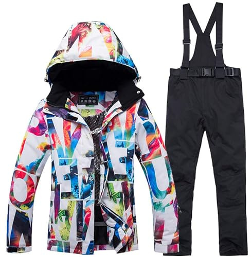LEIDIMUS Frauen Winter Snowboard Anzug, Wasserdichte Winddichte Jacke Skifahren Outdoor Wandermantel Mit Abnehmbarer Kapuze,B,L
