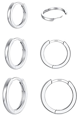 Creolen Silber 925, 3 Paare Ohrringe Silber 925 für Damen Herren Mädchen, Klein Creolen Silber Knorpel Tragus Helix Schlafen Ohrringe Set 9 11 14mm (Silber)
