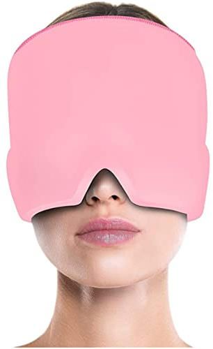 Kopfschmerzen und migräne mütze, Form Fitting Gel Ice Headache Relief Hat, Reusable Cold Therapy Migraine Relief Cap, for Puffy Eyes, Tension, Sinus & Stress Relief(Color:Rosa)