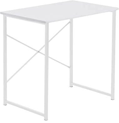 Harbour Housewares Wooden Computer Desk - 80cm - White - PC Computer Workstation Contemporary Laptop Durable Tubular Steel Compact Wooden Office Desk for Home, Study, Offices