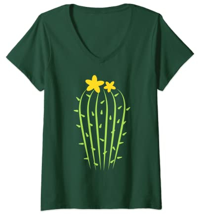 Damen Kaktus Kostüm Pflanze Erwachsene Damen Kinder Herren T-Shirt mit V-Ausschnitt