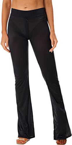 HULIJA Damen Nylon Hose Transparent Schlaghose Lange Hose Strumpfhose Sport Pants Strandhose Yoga Outfits Clubwear Party Schwarz Einheitsgröße
