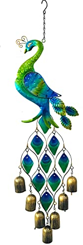 Windspiel zum Aufhängen, buntes Pfauen-Windspiel, Metall und Glas, hängende Skulptur, Dekoration, Garten, Sonnenfänger, Geschenk für Familie oder Freunde