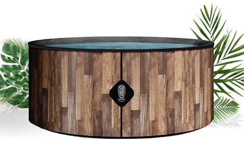 COCO SPA NORDIK Spa Gonflable | 180 cm de diamètre | 1100 litres | Moteur 2240 W | Jusqu'à 6 Personnes | Massage 140 Jets | Imitation Bois Naturel