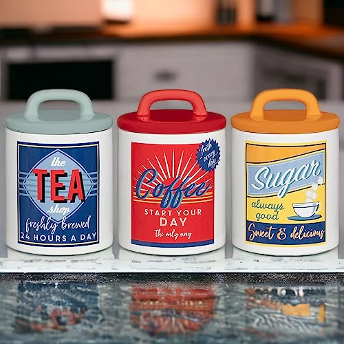 HOMELOX Set of 3 Retro Canister Set Tea Coffee Sugar Storage Jars Kitchen Essentials