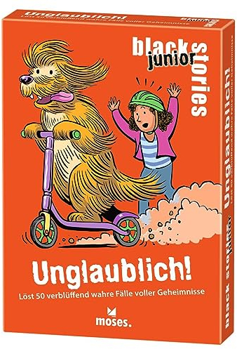 moses. Black Stories junior Unglaublich! - 50 verblüffend wahre Rätselfälle voller Geheimnisse, Rätsel Kartenspiel mit Spielvariante und Punktechips, Rätselspiel für Kinder ab 8 Jahren