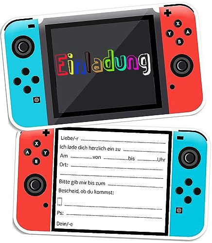 ZELAITE 24 x Einladungskarten Umschläge für Mädchen & Jungen Kindergeburtstag, Video Gaming Spiel Einladungskarten, Die bunten Karten sind die perfekte Einladung für die nächste Gaming Party (24)