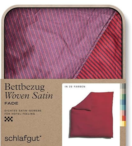 schlafgut Woven Fade Satin Bettwäsche 240x220cm gestreift Bettdecke Bezug einzeln, Red Fade Deep in Hotelqualität mit 100% Baumwolle