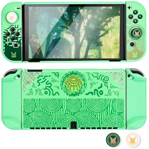 DLseego Custodia protettiva per switch OLED, Dockable Hard Case per Switch OLED Colorato Zelda Switch OLED Custodia con Cover rigida JoyCon e 2 tappi Joystick Verde