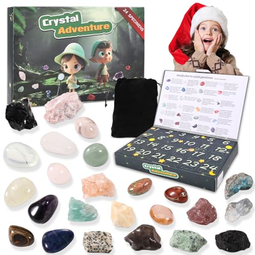 Editbar Adventskalender 2023 für Kinder Kristalle, Crystal ore Advent Calendar 2023, 24 Tage Weihnachten Adventskalender Countdown Überraschungen, Weihnachts Geschenke für Kinder, Kristalle Liebhaber