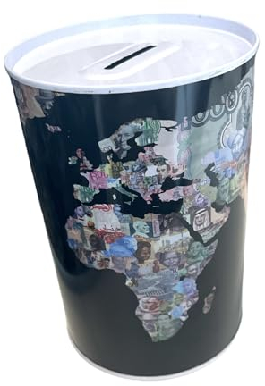 BLUECHOLON Originelle Spardose mit Stil und Botschaft - Große Spardose für Erwachsene - Spardose Dose Geschenk XL Schwarz Gold New York I Love Money World (World Coin)