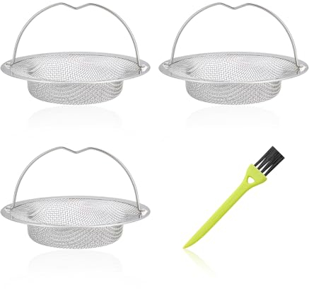 3 filtri per lavello con manico, 1 spazzola, filtro di scarico, cestello da cucina, filtro per lavello in acciaio inox, adatto per canali fognari (11 x 7 x 2 cm)