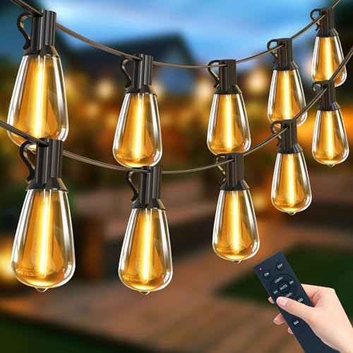 libtit 2 Pack 119FT Festoon Lights Outdoor with Remote, String Lights Mains Powered Dimmable, 50+3 Shatterproof ST38 LED Bulbs, Waterproof Hanging Lights for Garden Patio Gazebo Pergola Wedding Party