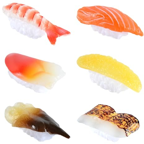 XCSJ Künstliche Sushi Simulation Lebensmittel Modell Realistische Lebensechte Nigiri Realistische Künstliche Lebensmittel für Dekoration, Display, Fotografie Requisiten-6 Stück (A)