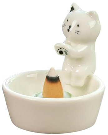 Porte-encens | Brûleur d'encens en forme de chat | Brûleur d'encens en céramique fait à la main – Joli plateau d'encens pour le yoga en intérieur, la décoration de la maison, la méditation