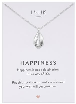LUUK LIFESTYLE Collier avec Pendentif Différent en Acier Inoxydable, 50 cm | Carte HAPPINESS, Porte Bonheur, Bijoux Minimalistes, Idée Cadeau Femme, Amitié, Anniversaire, Chaîne Réglable, Argent,Or,Rose