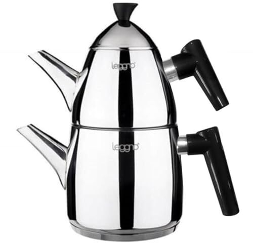 Samovar Ensemble de théière turque avec filtre auto-filtrant intégré, design ergonomique, facile à utiliser sur indication et tous les types de cuisinières, bouilloire, poignées noires – Tp (720 g) K