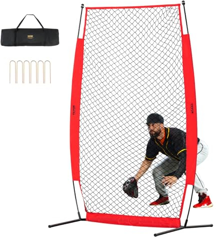 VEVOR I Screen Baseball for Batting Cage, 7x4 ft Baseball & Softball Safety Screen, Body Protector Portable Batting Screen with Carry Bag & Ground Stakes, Baseball Pitching Net for Pitchers Protection
