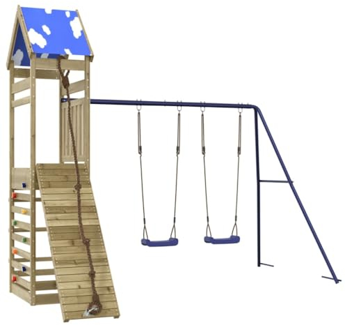 vidaXL Spielturm, Klettergerüst mit Kletterwand Seil Schaukeln, Kinder Kletterturm Spiel-Zubehör für Garten, Holz Spielplatz Spielhaus, Kiefernholz Imprägniert