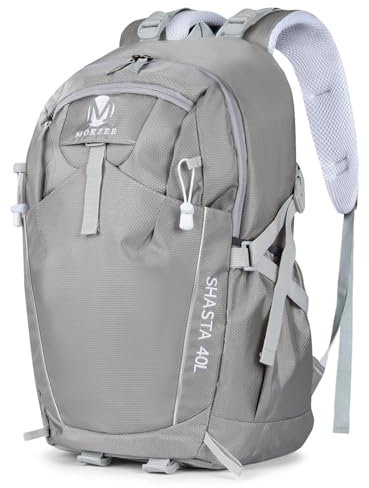 mokzer Wanderrucksack 40 Liter Camping Sportrucksack Wasserdicht Multifunktionaler Reiserucksack Bergsteigerrucksack mit Regenhülle für Männer und Frauen, Grau