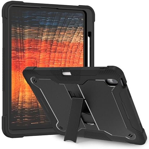 Coque pour iPad Air 13 pouces M2 2024, coque robuste robuste, béquille intégrée, avec porte-stylo, protection des coins, antichoc et absorbante, noir