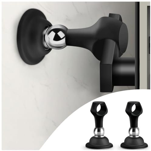 Topes magnéticos de silicona para puerta, paquete de 2 imanes fuertes, fácil instalación, ajuste de manija de puerta, amortiguador silencioso anticolisión, sin perforación (Negro)