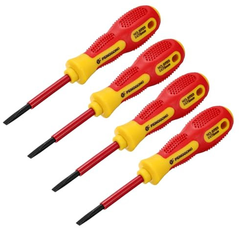 QUARKZMAN 4Pcs 1000V Tournevis Électrique Magnétique Isolé à Fente 5mm x 75mm CR-V Tournevis à Tête Plate pour Électriciens