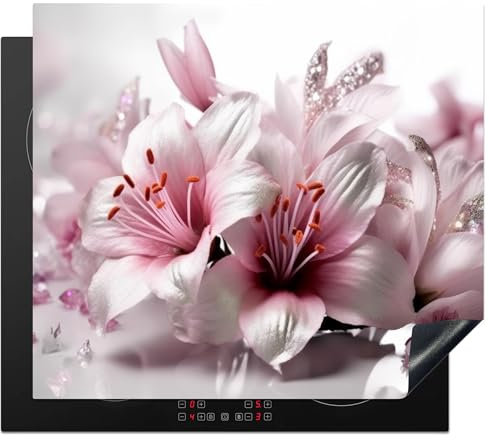 KitchenYeah© Copri Piano Induzione 60x52 cm Cucina Coprifornelli Copertura Protezione Cottura Tutto per la Cucina Fiore - Rosa - Bianco