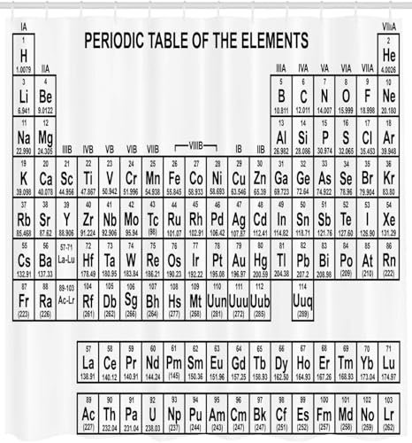 3D Tenda Doccia Tavola Periodica Degli Elementi, Tavola Periodica Elementi Tende Doccia Antimuffa Impermeabile Tessuto Poliestere Tenda Doccia 180x200, Lavabile Tenda Vasca da Bagno 12 Ganci qq2000