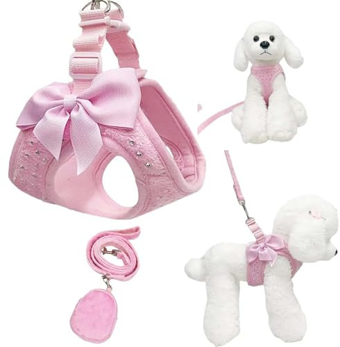 aichilra Hundegeschirr Kleine Hunde, Geschirr Katze mit Diamanten, Weiches Netzgewebe, Atmungsaktive Hundeweste mit Leine, Welpengeschirr für Kleine Hunde, Katzengeschirr, XS