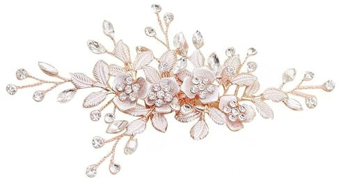 Wedding Hair Accessories, Bridal Wedding Vine Pearl Bridal Headwear, Good-Looking Crystal Pearl Hair Accessory, Wedding Comb Clip Hair Decorations, Suitable for Brides (Gold) 