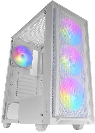 MARSGAMING MC-AIR, Case Gaming ATX, 4x Ventole FRGB Rainbow 120mm, Pannello Frontale Mesh, Finestra Laterale in Vetro Temperato, Semitorre PC Doppia Camera, Supporto Raffreddamento a Liquido, Bianco