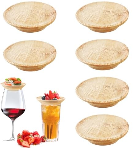 SLAKOZYT 6 Stück Weinglas Topper Holz,Wine Glass Charcuterie Topper für Runde Weinglas,Weinglas Topper Bambus für Desserts Getränke,Wineglas Charcuterie Topper für Familienessen Partyzubehör