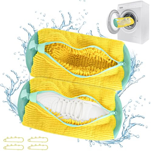 PRZRAO 2 Sac Lavage Chaussures Machine à Laver avec Fermeture éclair Peluches de Nettoyage 360° Filet Linge Machine à Laver Filet à Linge Sac à Laver Chaussures pour Machine à Laver et Sèche Linge