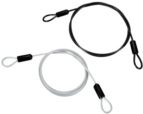 PATIKIL Cable de Acero Inoxidable Recubierto de Vinilo de 3/16 de Diámetro con Lazos, 5 Pies (60) de Cuerda de Alambre Flexible para Candado de Cadena de Seguridad, Negro/Transparente