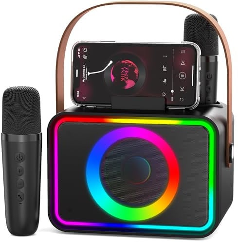 Karaoke Maschine: Wowstar Karaoke Anlage mit 2 Karaoke Mikrofonen für Erwachsene Kinder - Tragbare Karaoke Box Bluetooth Lautsprecher PA Anlage Komplettset für Home Party,Church,Picnic,Outdoor