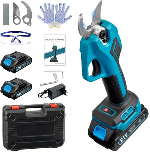 Akku Astschere für Makita 18V Akku, 35mm Schnittdurchmesser Professionelle Elektrische Gartenschere mit 2 Akku 2000mAh und LED Schnittzählerm, vorderer Handschutz (JD6608)
